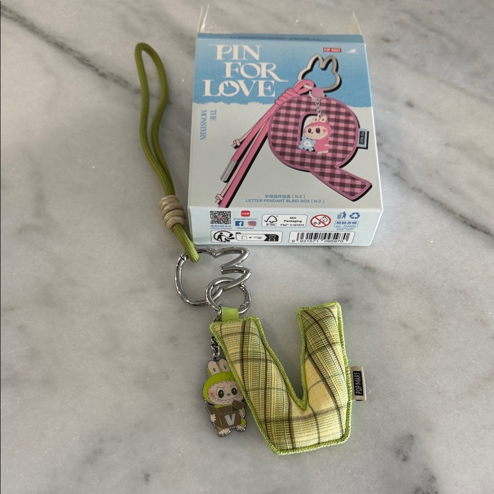 PopMart Pin for Love Plaid Yellow Keychain with Character Charm